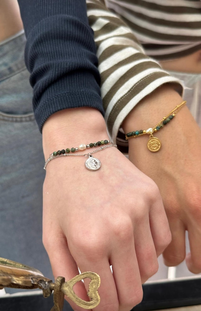 BRACELET DOUBLE COIN PENDANT STAINLESS
